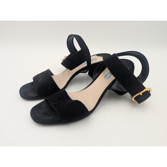 Prada Milano Black Suede Block Strappy Heels Size 41 - Picture 3 of 5